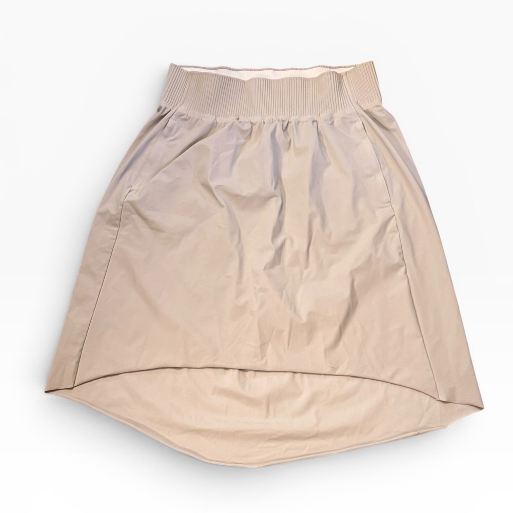 Athleta Cosmic Skirt Beige Tan High Low Ribbed Waistband Pocketsโ Size Medium